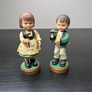 Vintage Anri Italy Boy & Girl Pair of 2 Irish Shamrock Figurines St. Patrick's